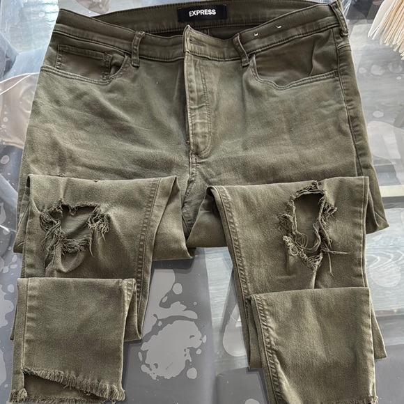 Express Olive Ripped Jeans Size 14 - Picture 3 of 3